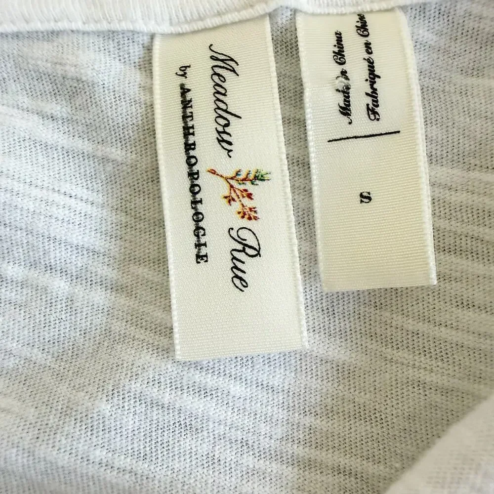 Meadow Rue Anthropologie White Bow Back Tee Puff Sleeve Top Size S